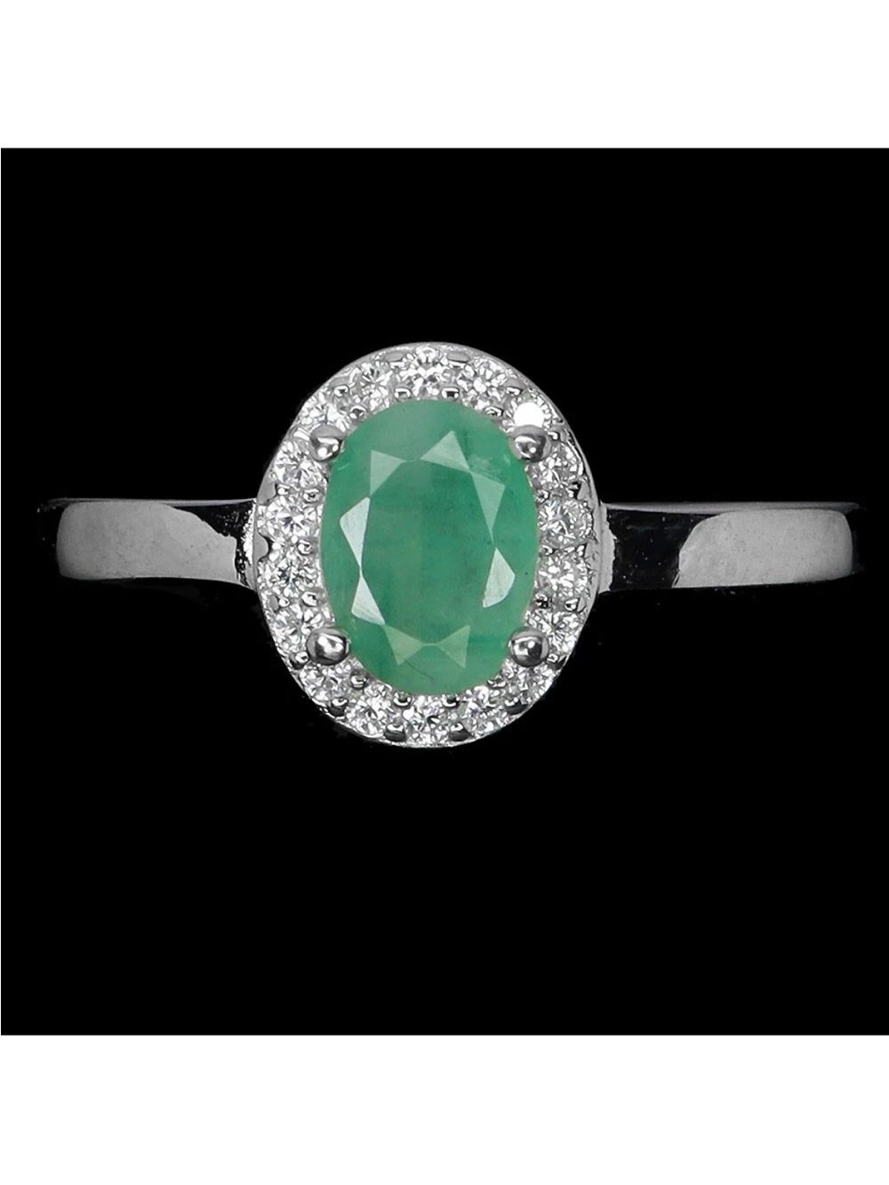Stunning Genuine Emerald 7x5mm w/ zircon Halo 925 Sterling Silver Ring Sz 8.5